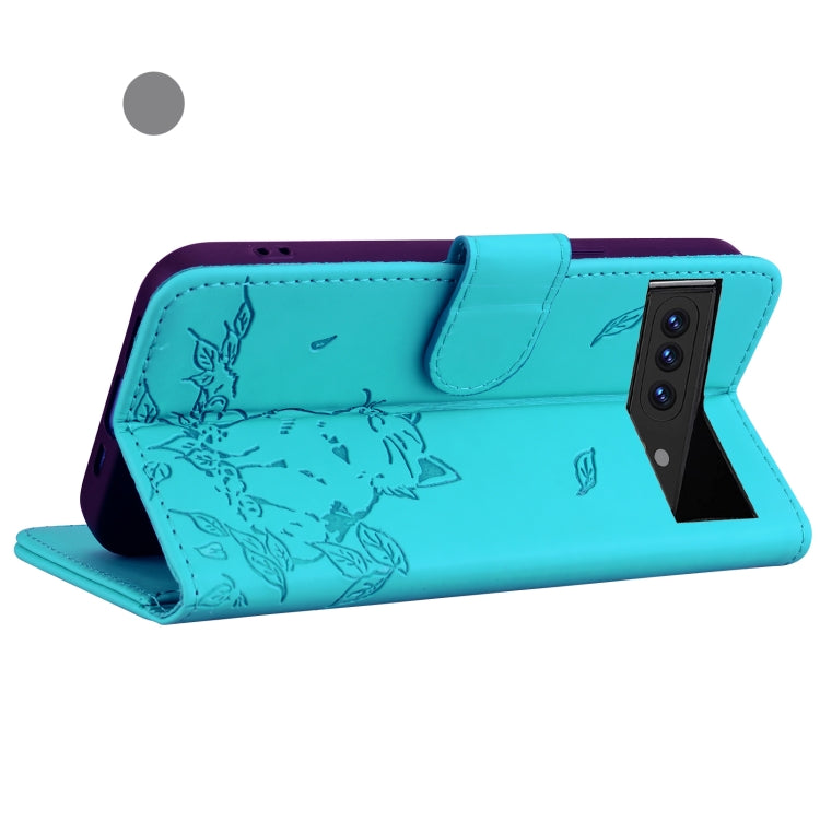 For Google Pixel 8 Pro Cute Cat Embossed Leather Phone Case