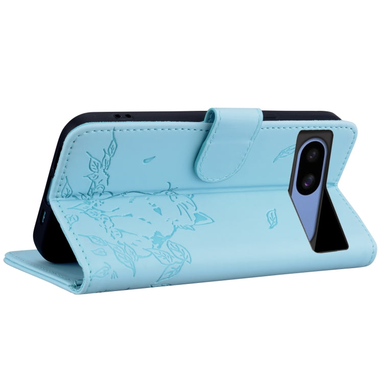 For Google Pixel 8a Cute Cat Embossed Leather Phone Case