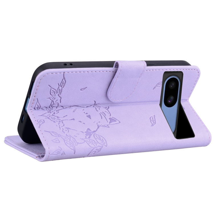 For Google Pixel 8a Cute Cat Embossed Leather Phone Case