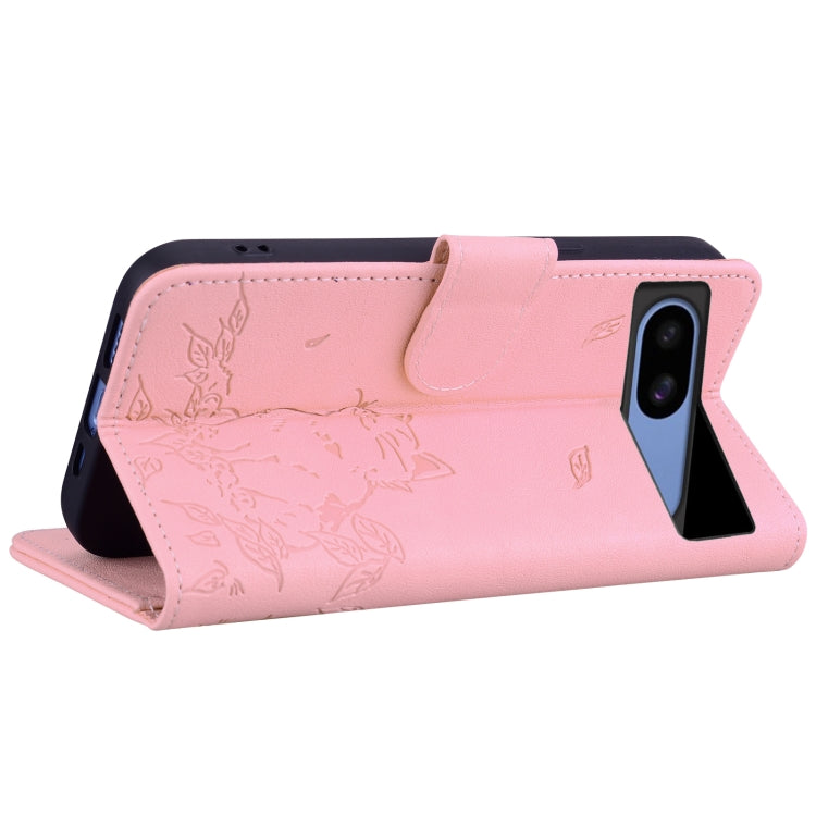For Google Pixel 8a Cute Cat Embossed Leather Phone Case