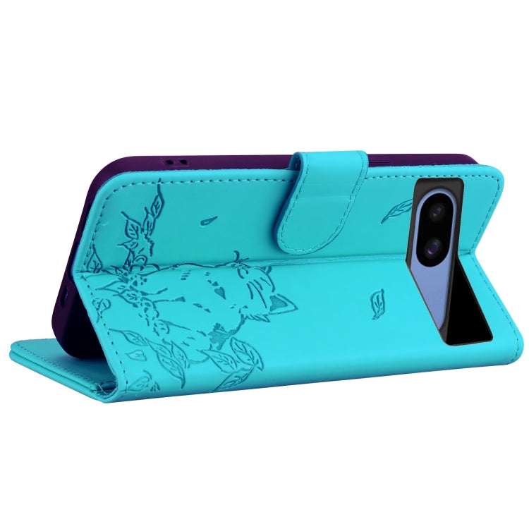 For Google Pixel 8a Cute Cat Embossed Leather Phone Case
