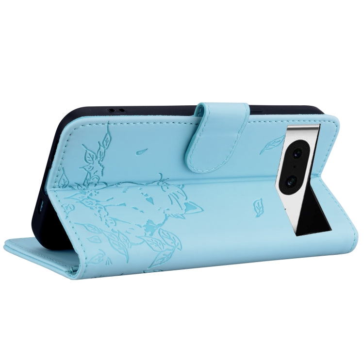For Google Pixel 8 Cute Cat Embossed Leather Phone Case