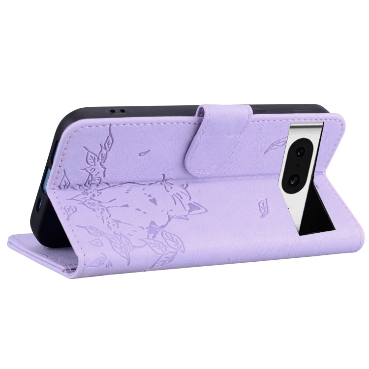 For Google Pixel 8 Cute Cat Embossed Leather Phone Case