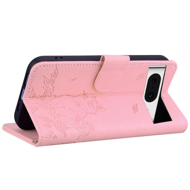 For Google Pixel 8 Cute Cat Embossed Leather Phone Case