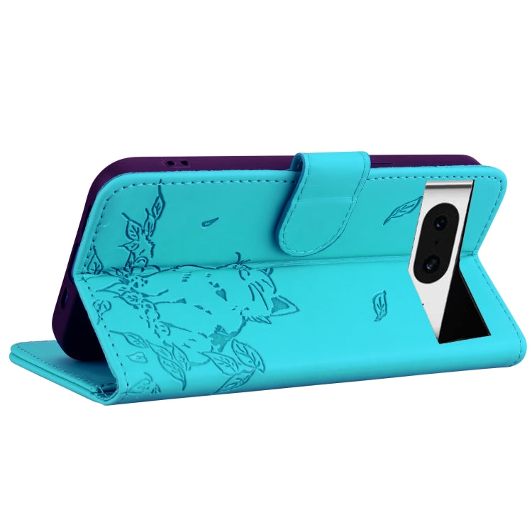 For Google Pixel 8 Cute Cat Embossed Leather Phone Case
