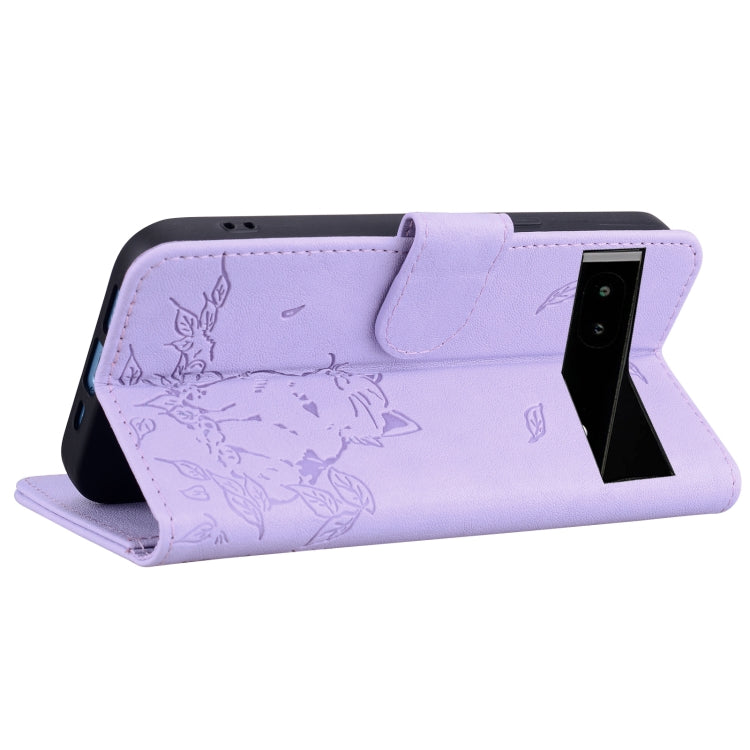 For Google Pixel 7a Cute Cat Embossed Leather Phone Case