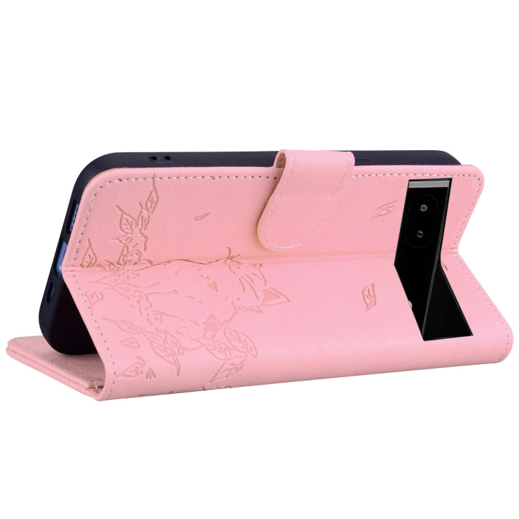 For Google Pixel 7a Cute Cat Embossed Leather Phone Case