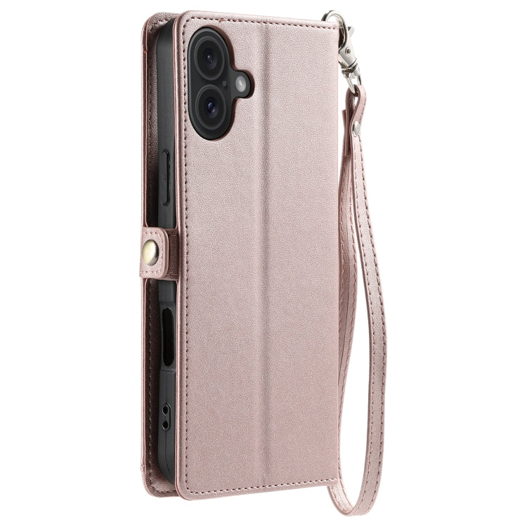 For iPhone 16 Plus Wallet Multi-card Slot Leather Phone Case with Lanyard