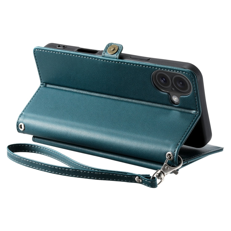 For iPhone 16 Plus Wallet Multi-card Slot Leather Phone Case with Lanyard