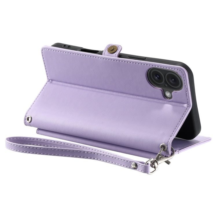For iPhone 16 Plus Wallet Multi-card Slot Leather Phone Case with Lanyard