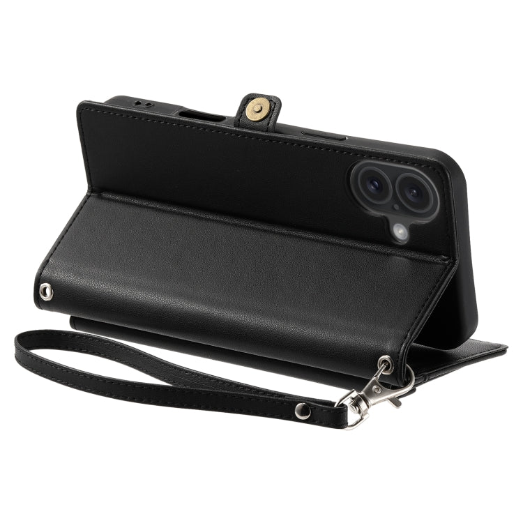For iPhone 16 Plus Wallet Multi-card Slot Leather Phone Case with Lanyard