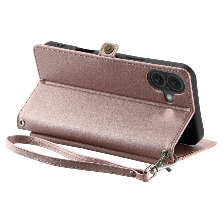 For iPhone 16 Wallet Multi-card Slot Leather Phone Case with Lanyard