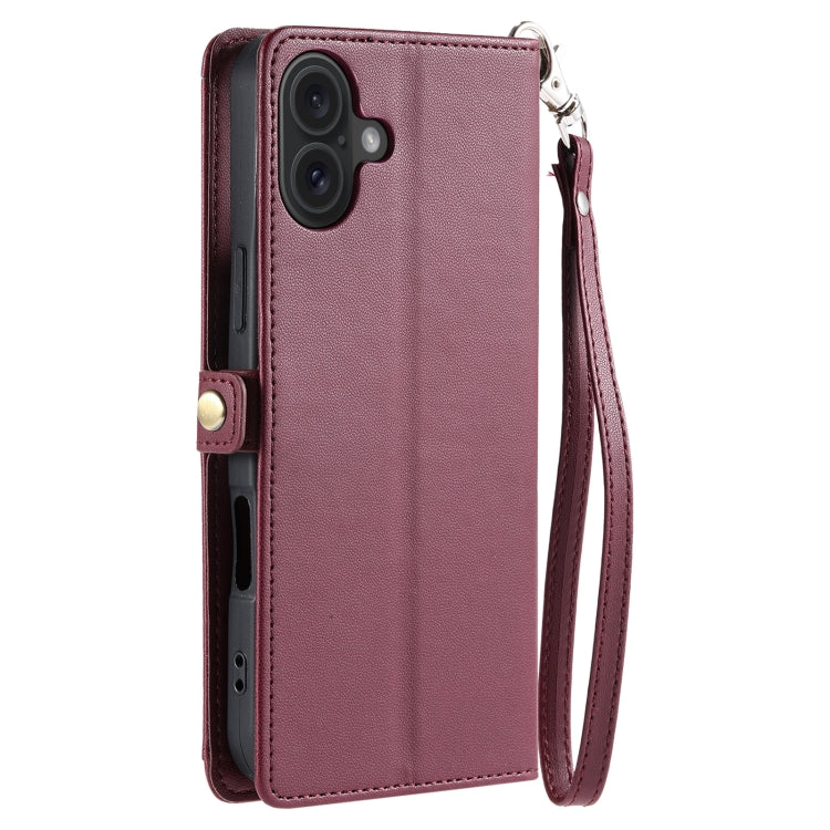 For iPhone 16 Wallet Multi-card Slot Leather Phone Case with Lanyard
