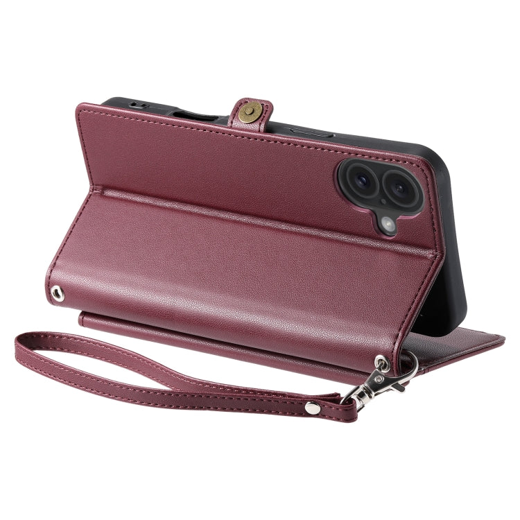 For iPhone 16 Wallet Multi-card Slot Leather Phone Case with Lanyard