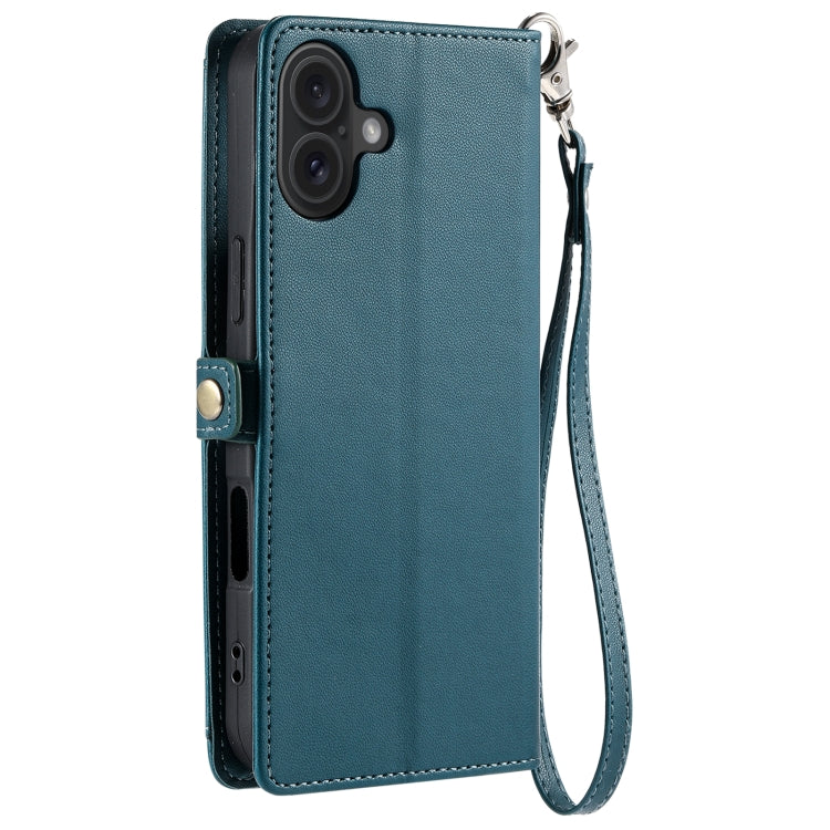 For iPhone 16 Wallet Multi-card Slot Leather Phone Case with Lanyard