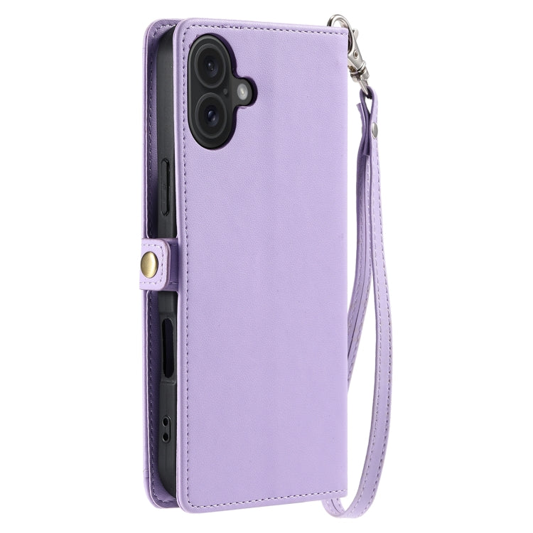 For iPhone 16 Wallet Multi-card Slot Leather Phone Case with Lanyard