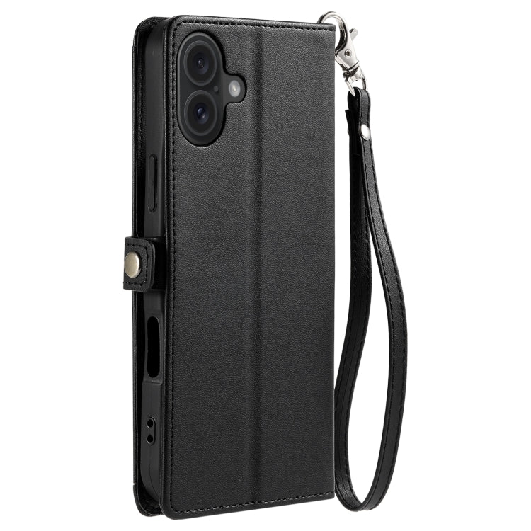 For iPhone 16 Wallet Multi-card Slot Leather Phone Case with Lanyard