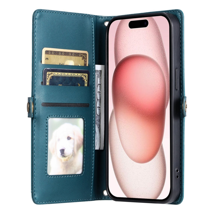 For iPhone 15 Pro Max Wallet Multi-card Slot Leather Phone Case with Lanyard