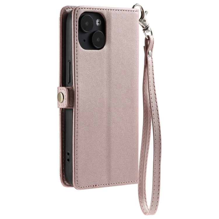 For iPhone 14 Wallet Multi-card Slot Leather Phone Case with Lanyard
