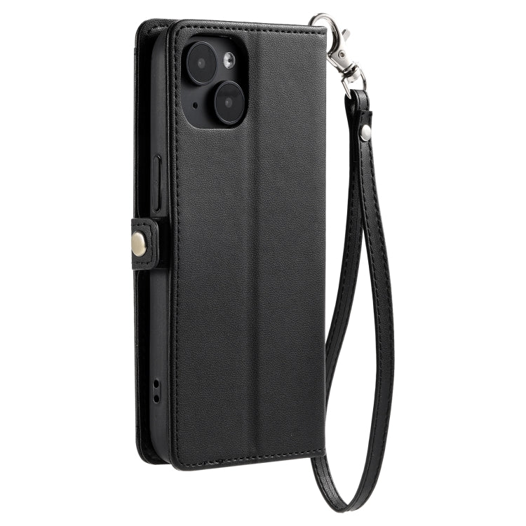 For iPhone 14 Wallet Multi-card Slot Leather Phone Case with Lanyard
