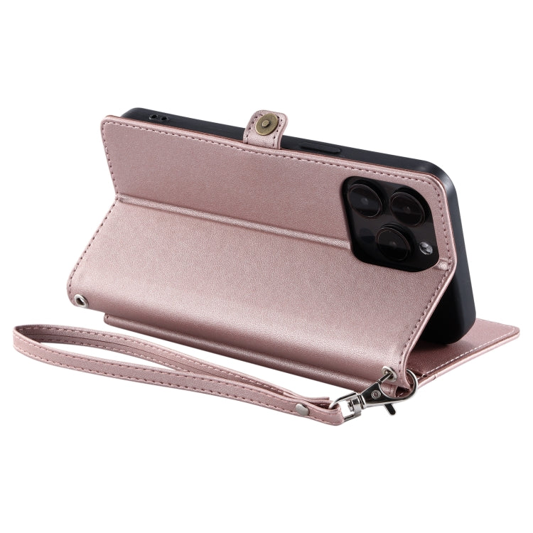For iPhone 13 Pro Max Wallet Multi-card Slot Leather Phone Case with Lanyard