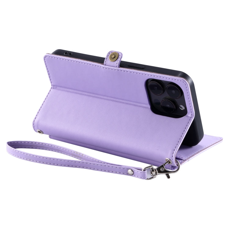 For iPhone 13 Pro Max Wallet Multi-card Slot Leather Phone Case with Lanyard