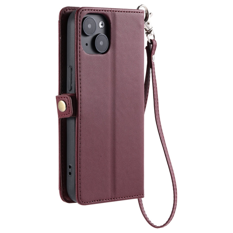 For iPhone 13 Wallet Multi-card Slot Leather Phone Case with Lanyard