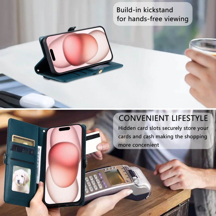 For iPhone 13 Wallet Multi-card Slot Leather Phone Case with Lanyard