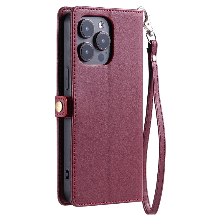For iPhone 15 Pro Wallet Multi-card Slot Leather Phone Case with Lanyard