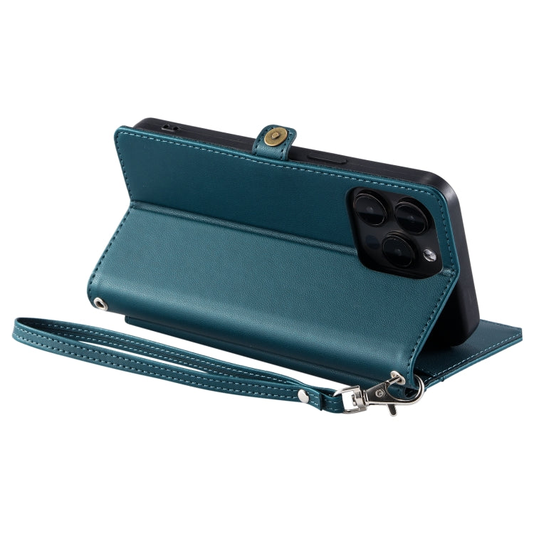 For iPhone 15 Pro Wallet Multi-card Slot Leather Phone Case with Lanyard