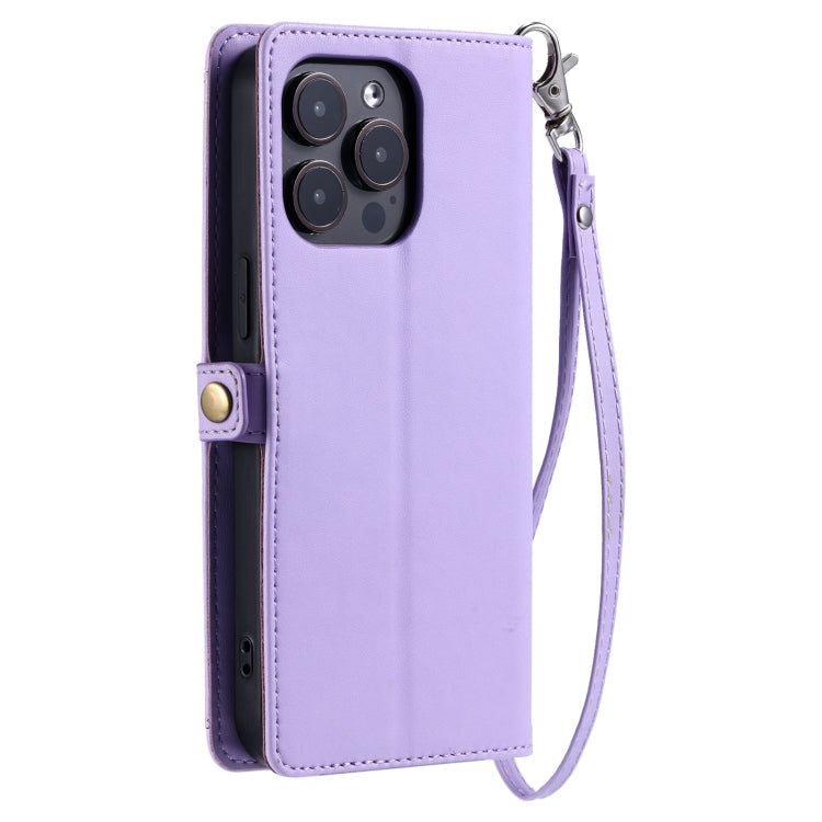 For iPhone 15 Pro Wallet Multi-card Slot Leather Phone Case with Lanyard