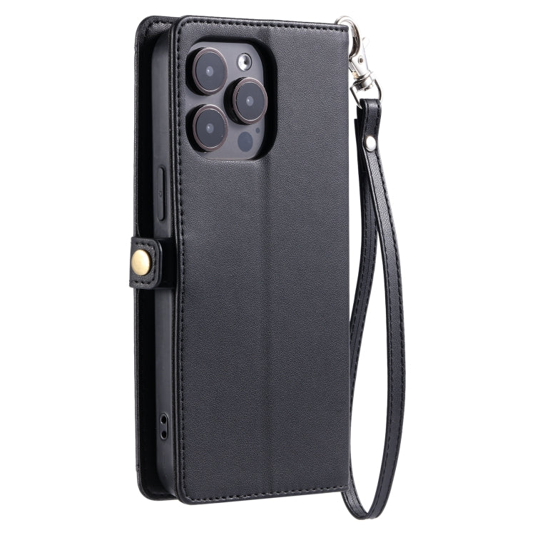 For iPhone 15 Pro Wallet Multi-card Slot Leather Phone Case with Lanyard