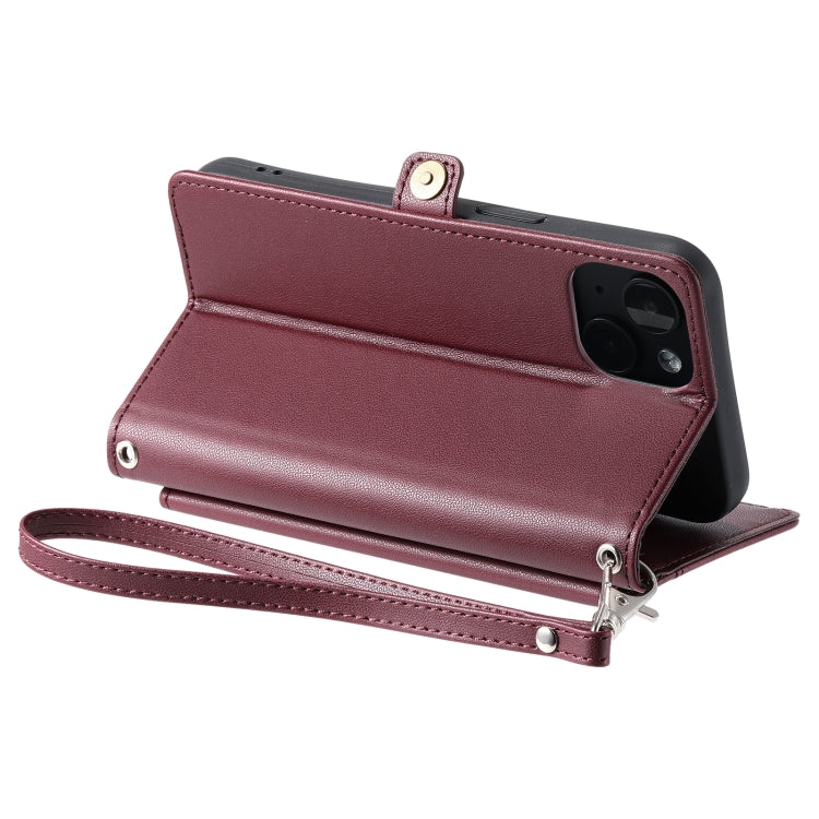 For iPhone 15 Plus Wallet Multi-card Slot Leather Phone Case with Lanyard