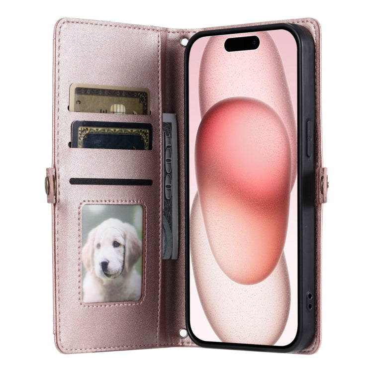 For iPhone 13 mini Wallet Multi-card Slot Leather Phone Case with Lanyard