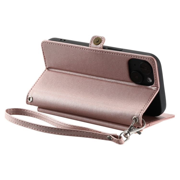 For iPhone 13 mini Wallet Multi-card Slot Leather Phone Case with Lanyard