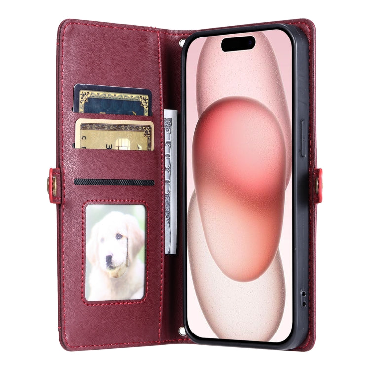 For iPhone 13 mini Wallet Multi-card Slot Leather Phone Case with Lanyard