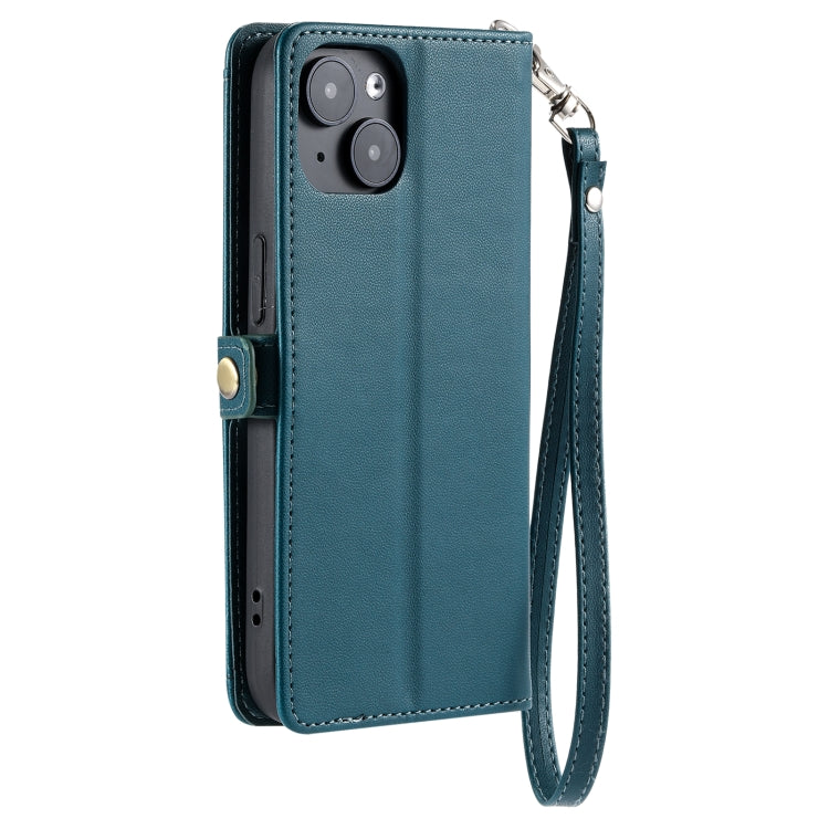 For iPhone 13 mini Wallet Multi-card Slot Leather Phone Case with Lanyard