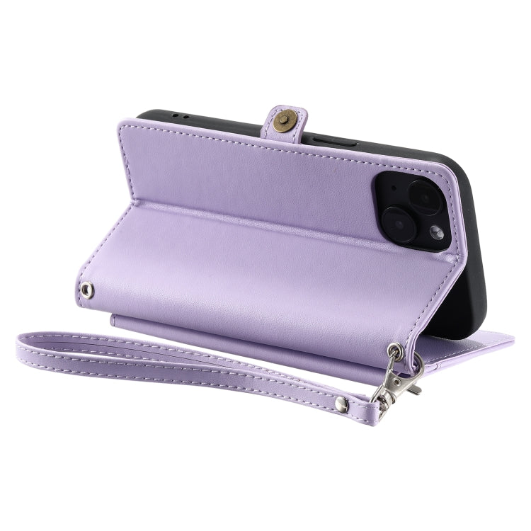 For iPhone 13 mini Wallet Multi-card Slot Leather Phone Case with Lanyard