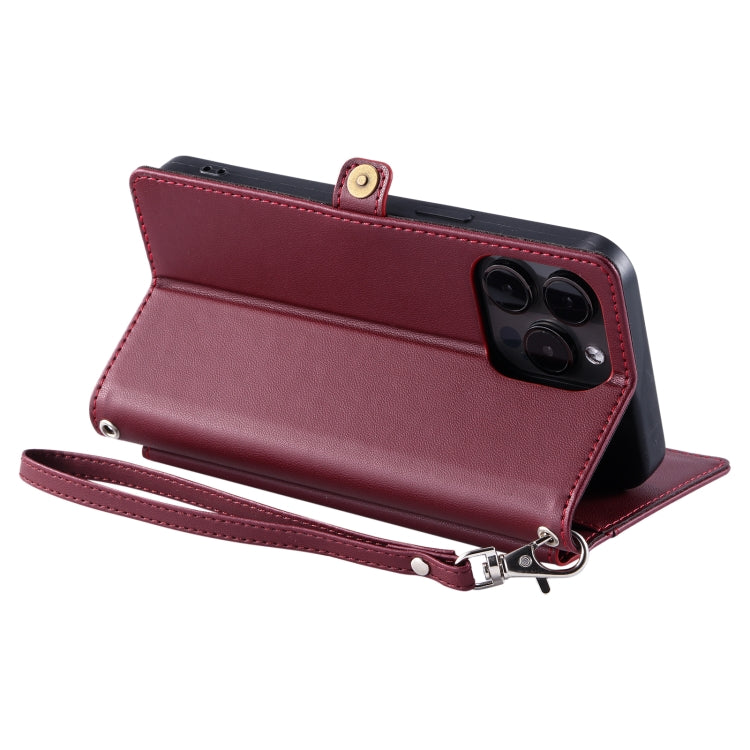For iPhone 13 Pro Wallet Multi-card Slot Leather Phone Case with Lanyard