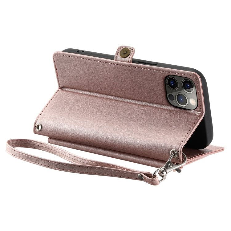 For iPhone 12 Pro Max Wallet Multi-card Slot Leather Phone Case with Lanyard