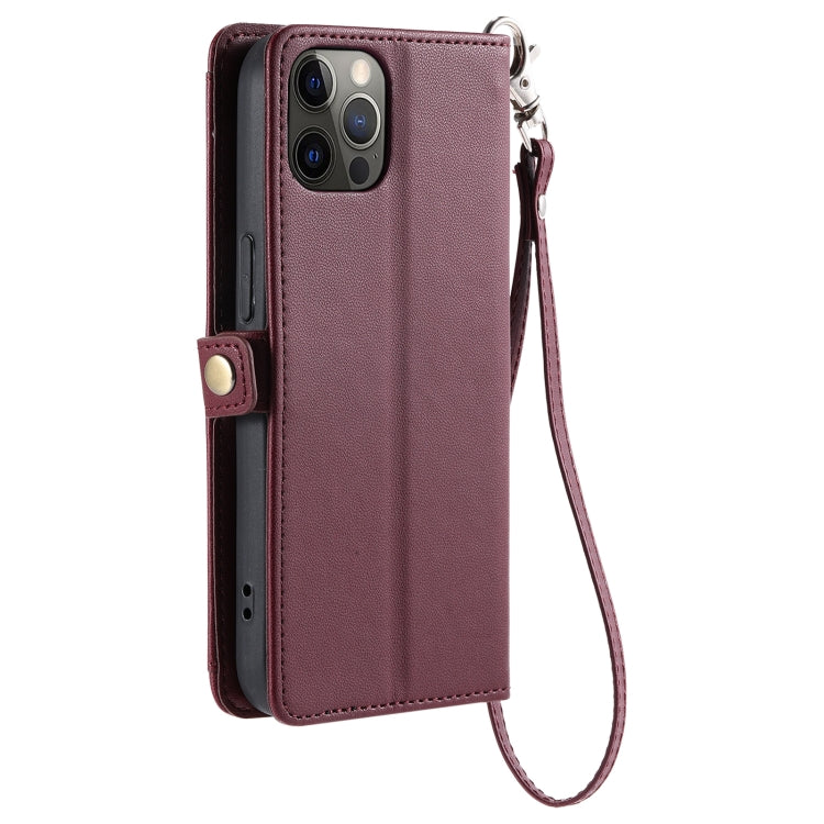 For iPhone 12 Pro Max Wallet Multi-card Slot Leather Phone Case with Lanyard