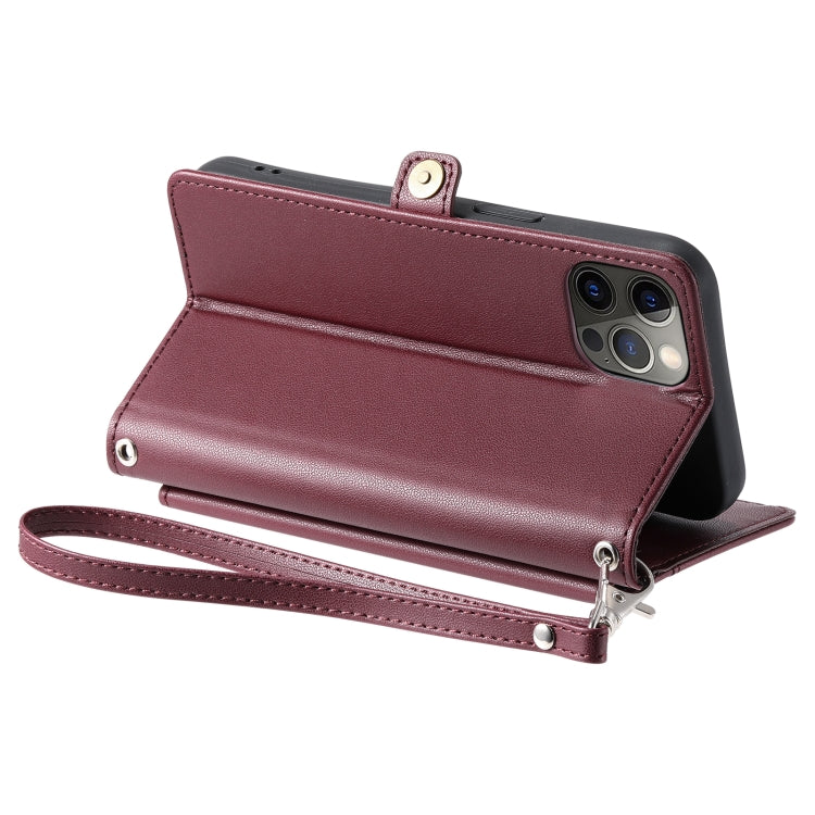 For iPhone 12 Pro Max Wallet Multi-card Slot Leather Phone Case with Lanyard