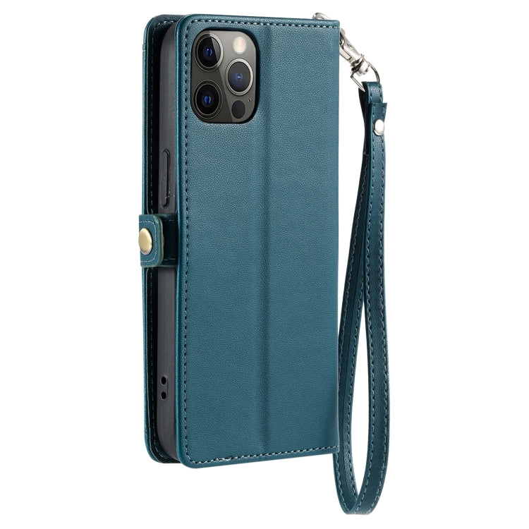 For iPhone 12 Pro Max Wallet Multi-card Slot Leather Phone Case with Lanyard