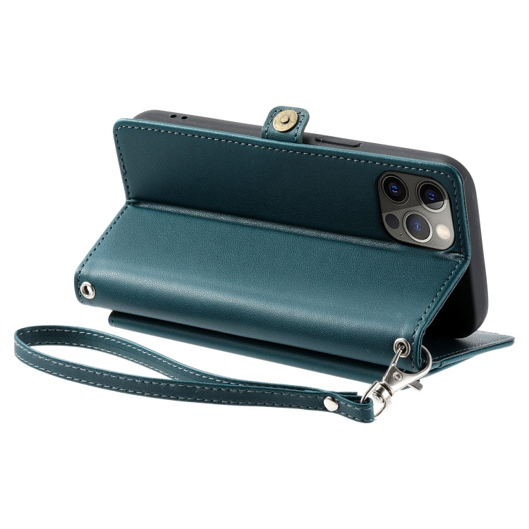For iPhone 12 Pro Max Wallet Multi-card Slot Leather Phone Case with Lanyard
