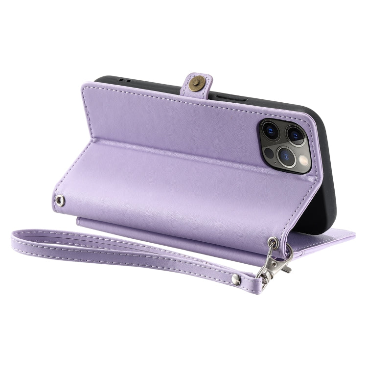 For iPhone 12 Pro Max Wallet Multi-card Slot Leather Phone Case with Lanyard