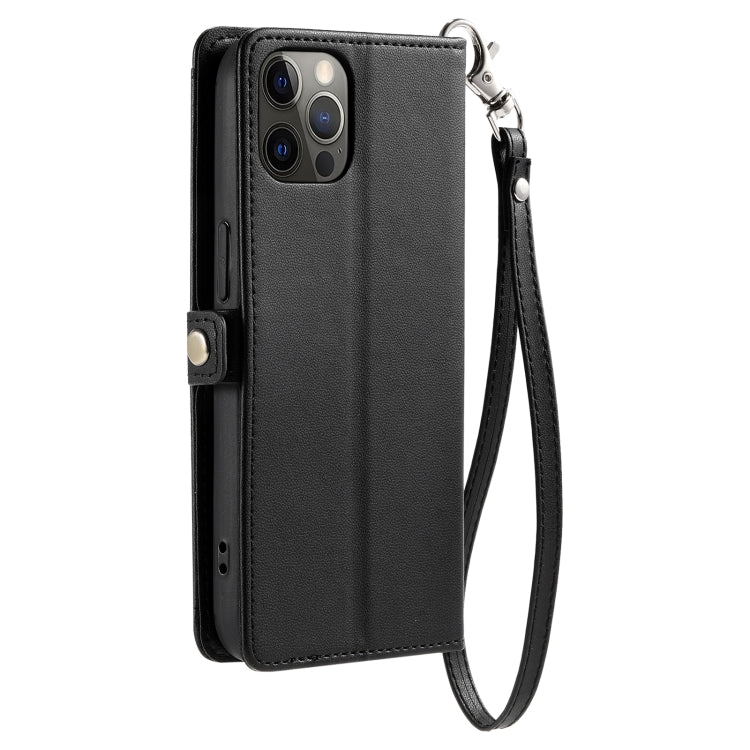 For iPhone 12 Pro Max Wallet Multi-card Slot Leather Phone Case with Lanyard