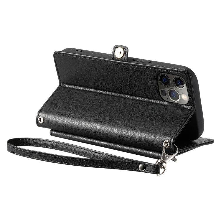 For iPhone 12 Pro Max Wallet Multi-card Slot Leather Phone Case with Lanyard