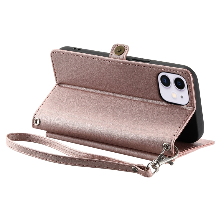 For iPhone 11 Wallet Multi-card Slot Leather Phone Case with Lanyard