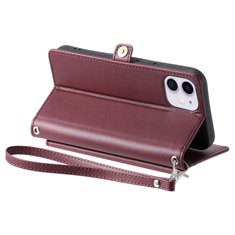 For iPhone 11 Wallet Multi-card Slot Leather Phone Case with Lanyard