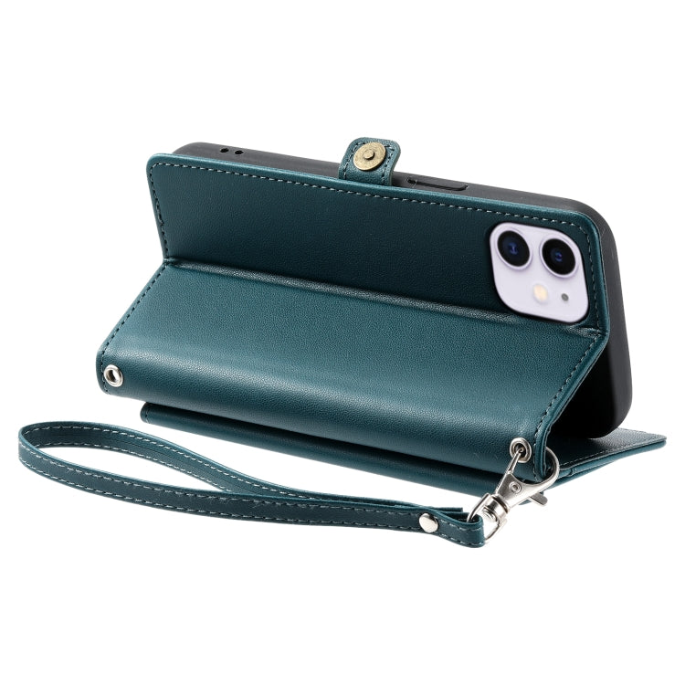 For iPhone 11 Wallet Multi-card Slot Leather Phone Case with Lanyard